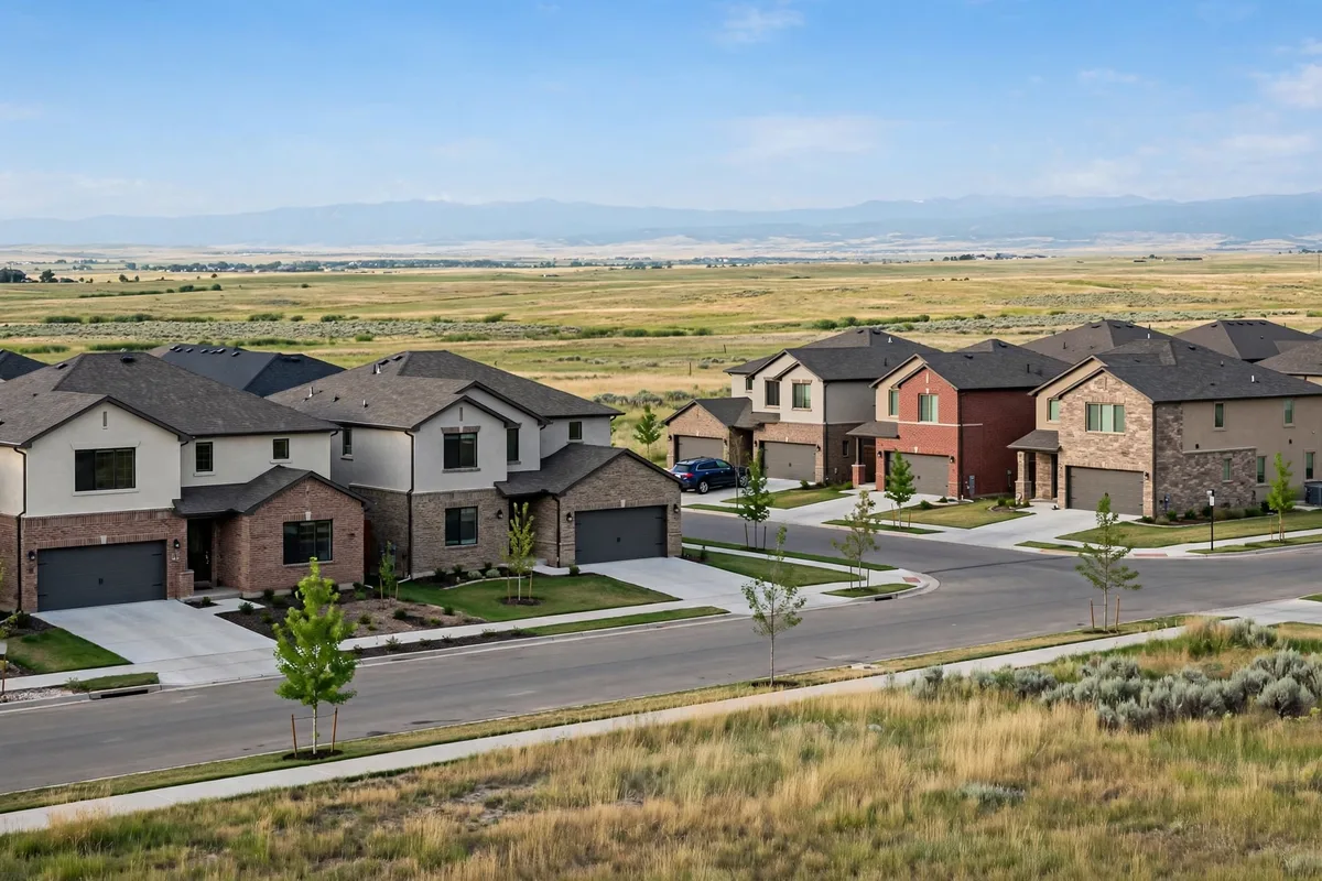 New two-story homes in an Aurora subdivision with open prairie behind them